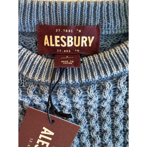 Alesbury Mens Small Blue Cable Knit 100% Cotton Crewneck Sweater NEW - Picture 5 of 6